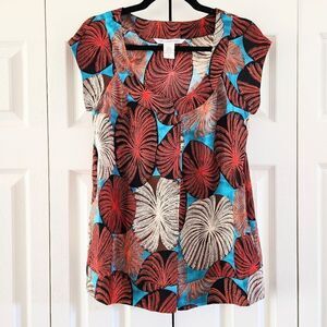 Diane Von Furstenberg Tropical Blouse 100% Silk, with Pockets Women's 6